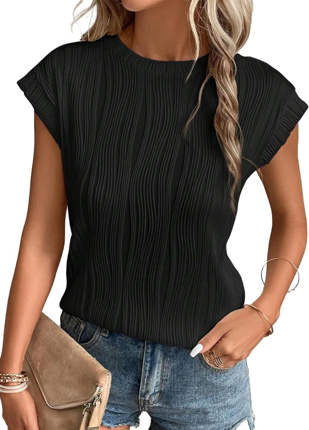 Women's Round Neck Super Sleeve Solid Color Blouses