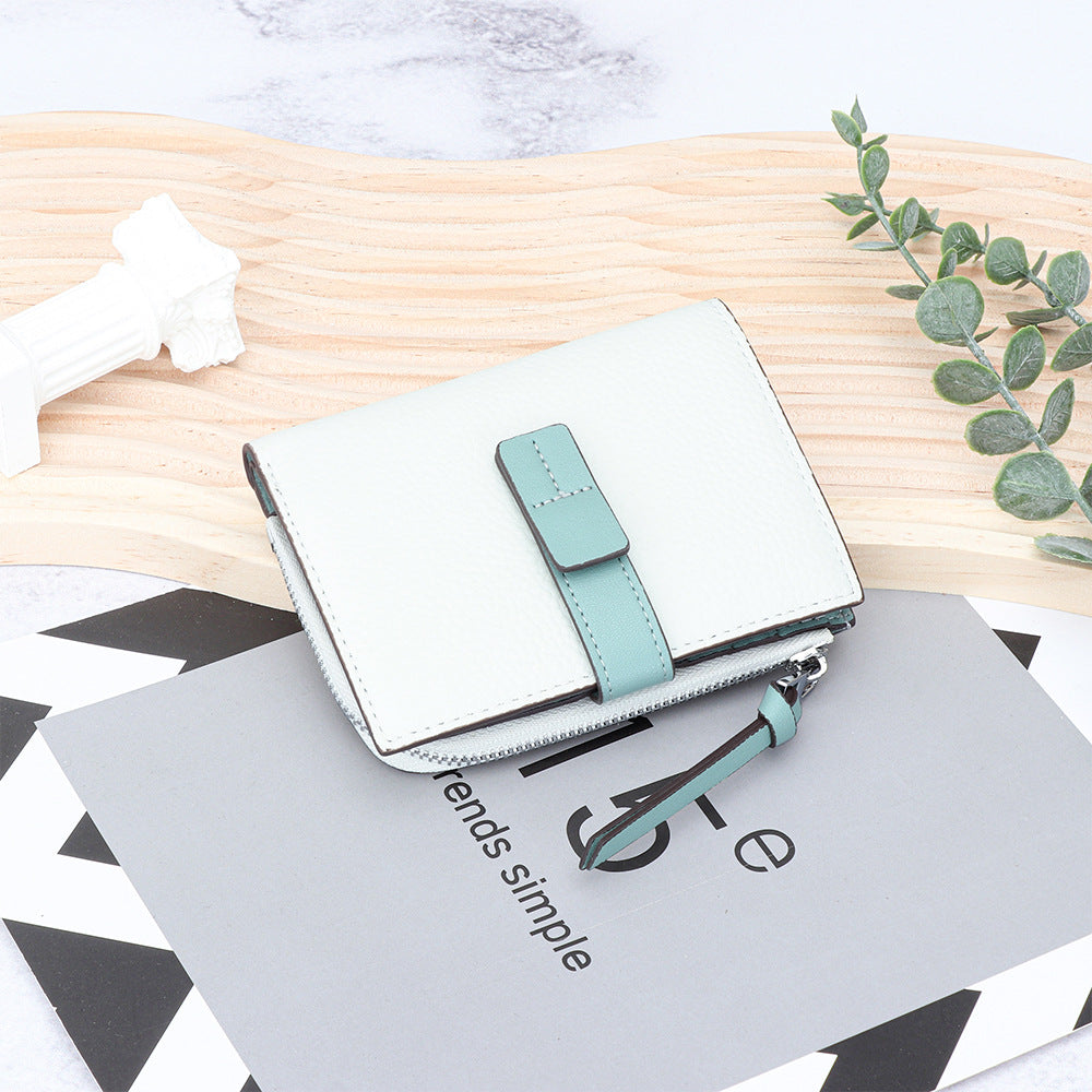 Women's Leather Contrast Color Short Fashion Fold Ladies Wallets