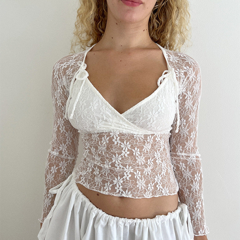 Women's Sexy Slim Lace Shirt Long Sleeve Blouses
