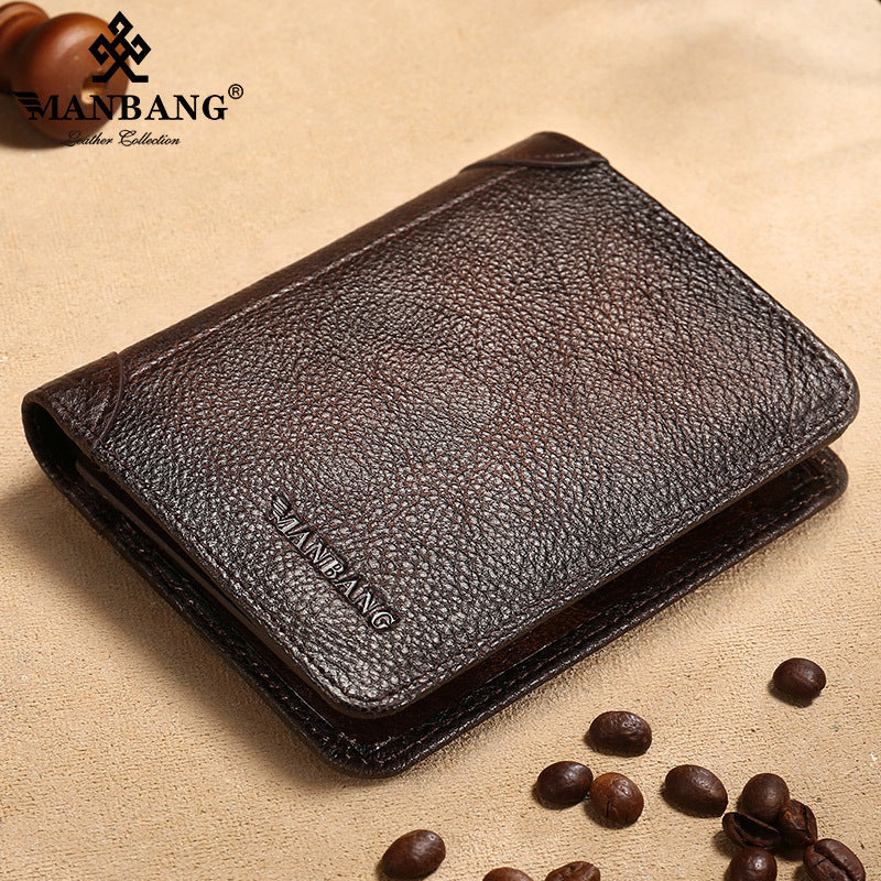Men's Short First Layer Cowhide Brushed Classic Men's Wallets