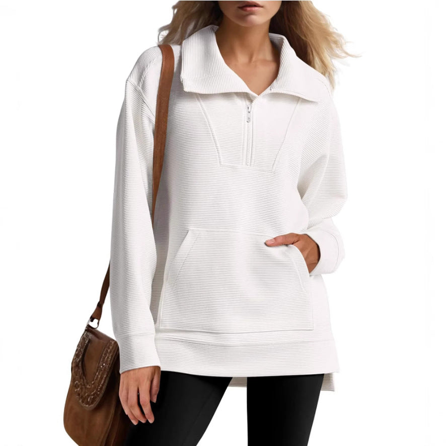Color Half Zipper Lapel Loose Casual Sweaters