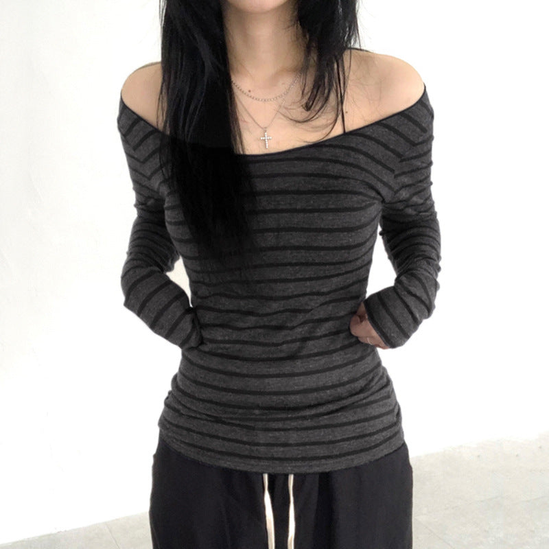 Striped Lightweight Long Sleeve Hot Sexy Blouses