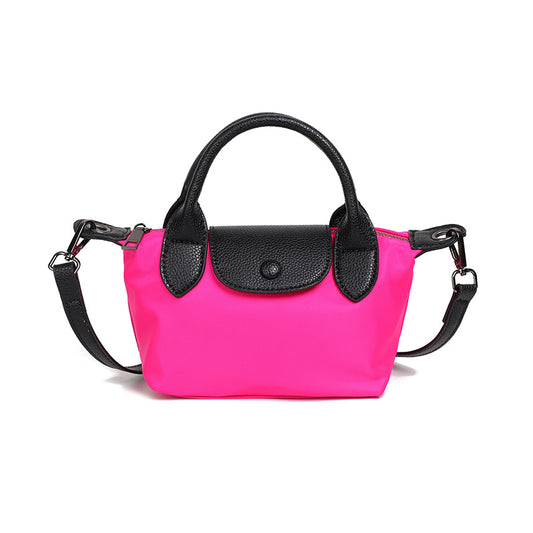 Women's Portable Dumpling Oxford Cloth Contrast Color Genuine Leather Bags