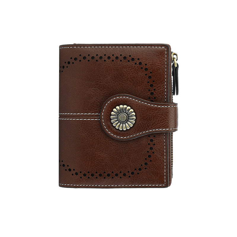 Women's Short Retro Oil Wax Skin Ladies Wallet