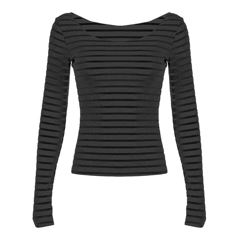 Striped Lightweight Long Sleeve Hot Sexy Blouses