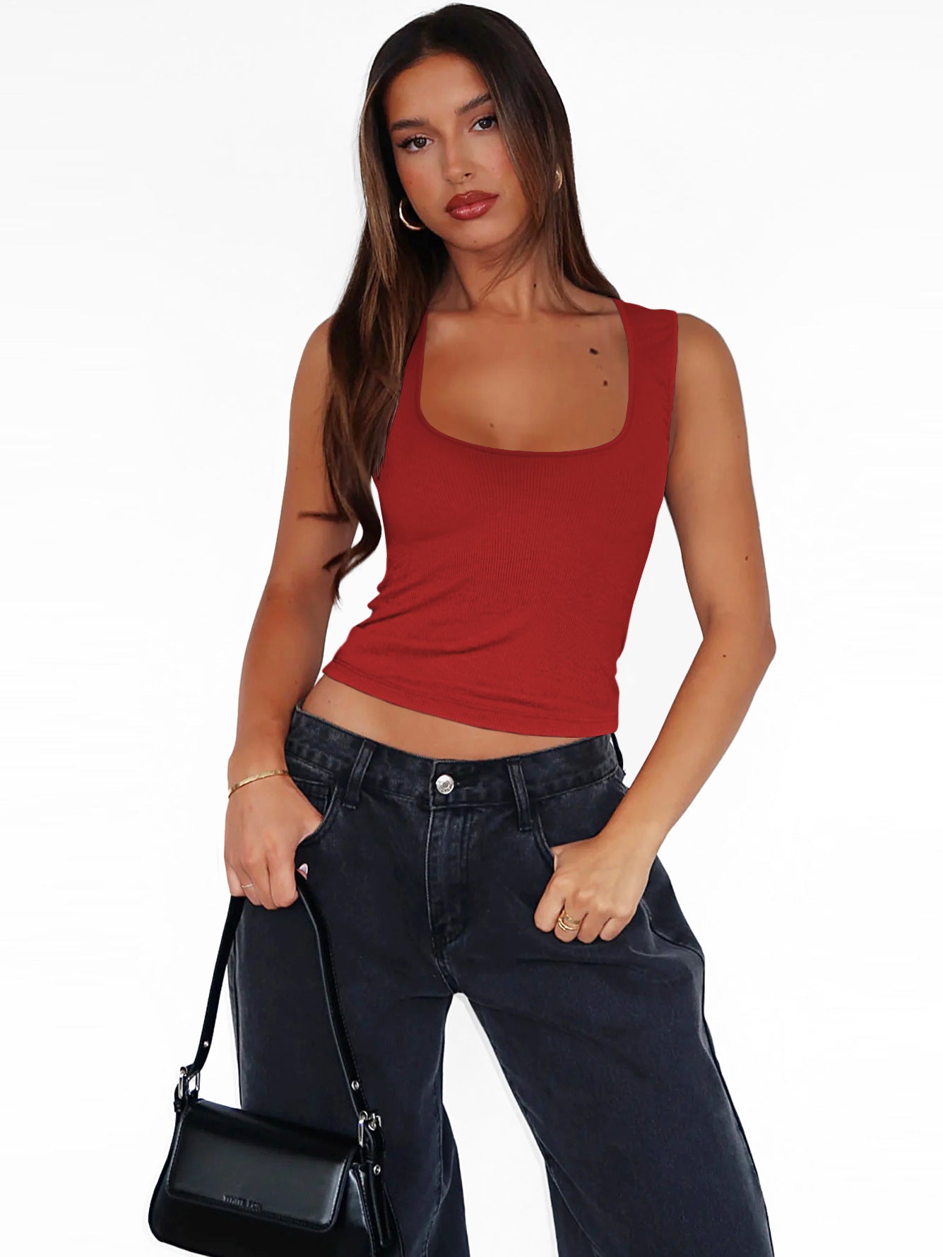 Women's Street Style Rib Solid Color Slim Tops