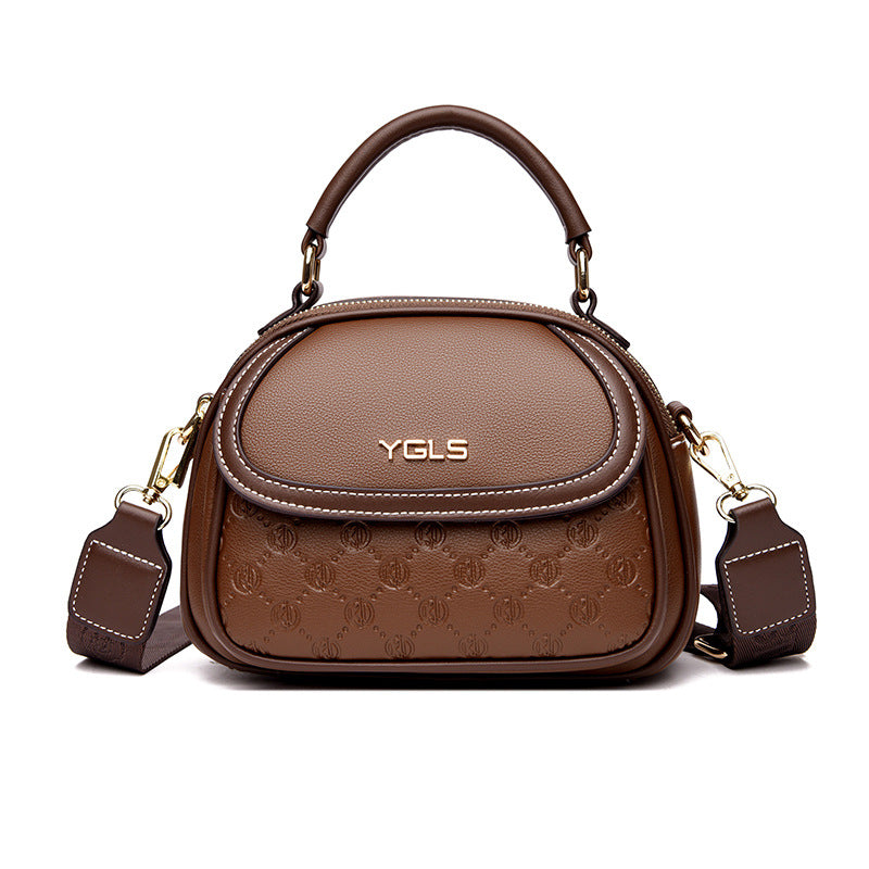 Women's Soft Leather Embossed Simple Round Large Crossbody Bags