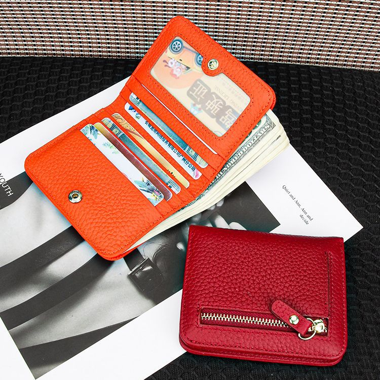 Women's Leather Short First Layer Cowhide Korean Style Cute Ladies Wallets