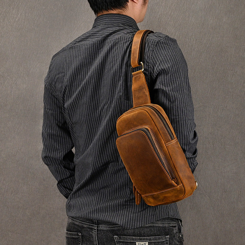 Men's Crazy Horse Leather Leisure Cowhide Commuting Men's Chest Bags