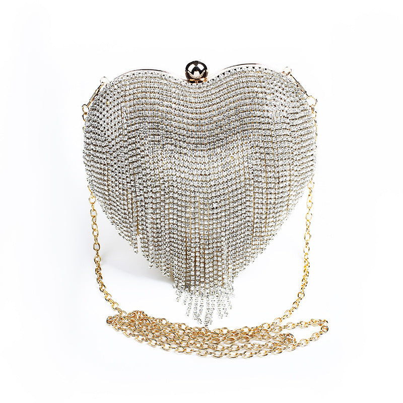 Women's Peach Heart Diamond Tassel Party Portable Evening Bags