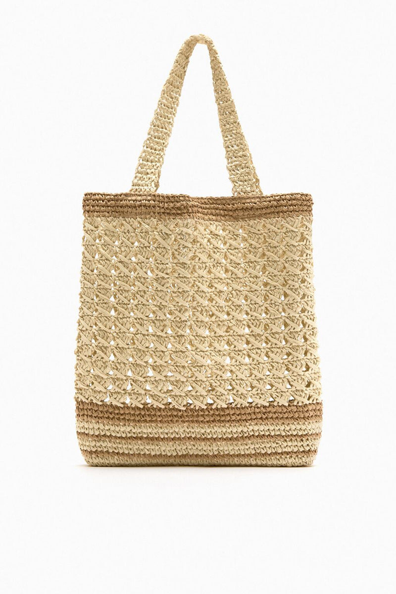 Women's Summer Beach Contrast Color Stripes Woven Shoulder Bags