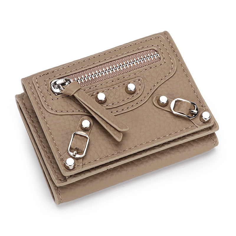 Women's Motorcycle Leather Short Folding Mini Change Ladies Wallets