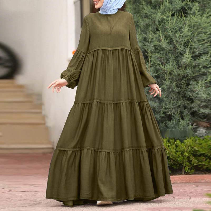 Women's Autumn Muslim Flounced Ruffled Korean Dress Casual Clothing