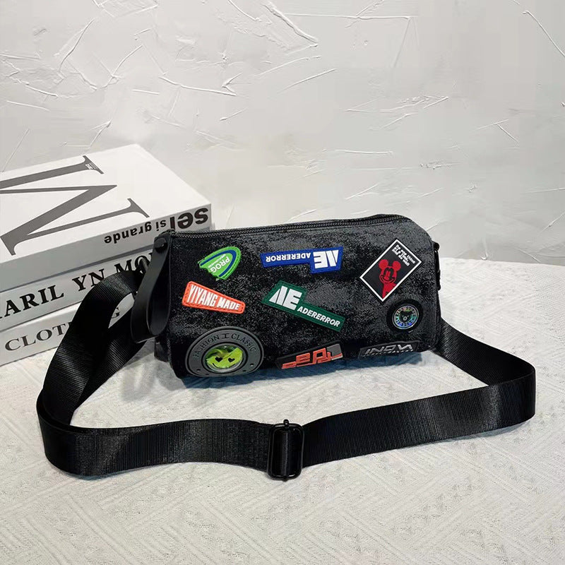 Women's Nylon Cloth Fashion Round Badge Stickers Crossbody Bags