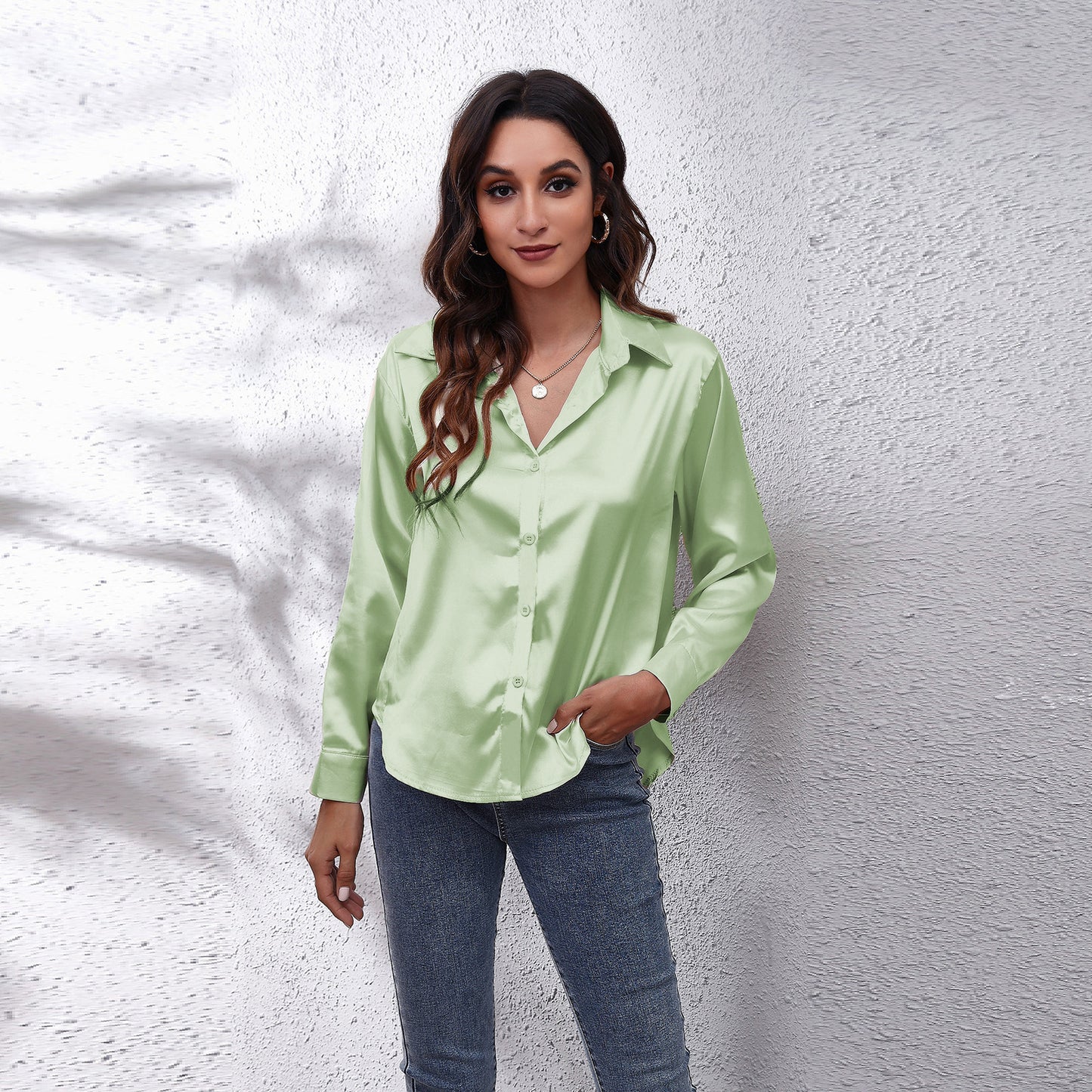 Women's New Popular Satin Shirt Long-sleeved Clothing