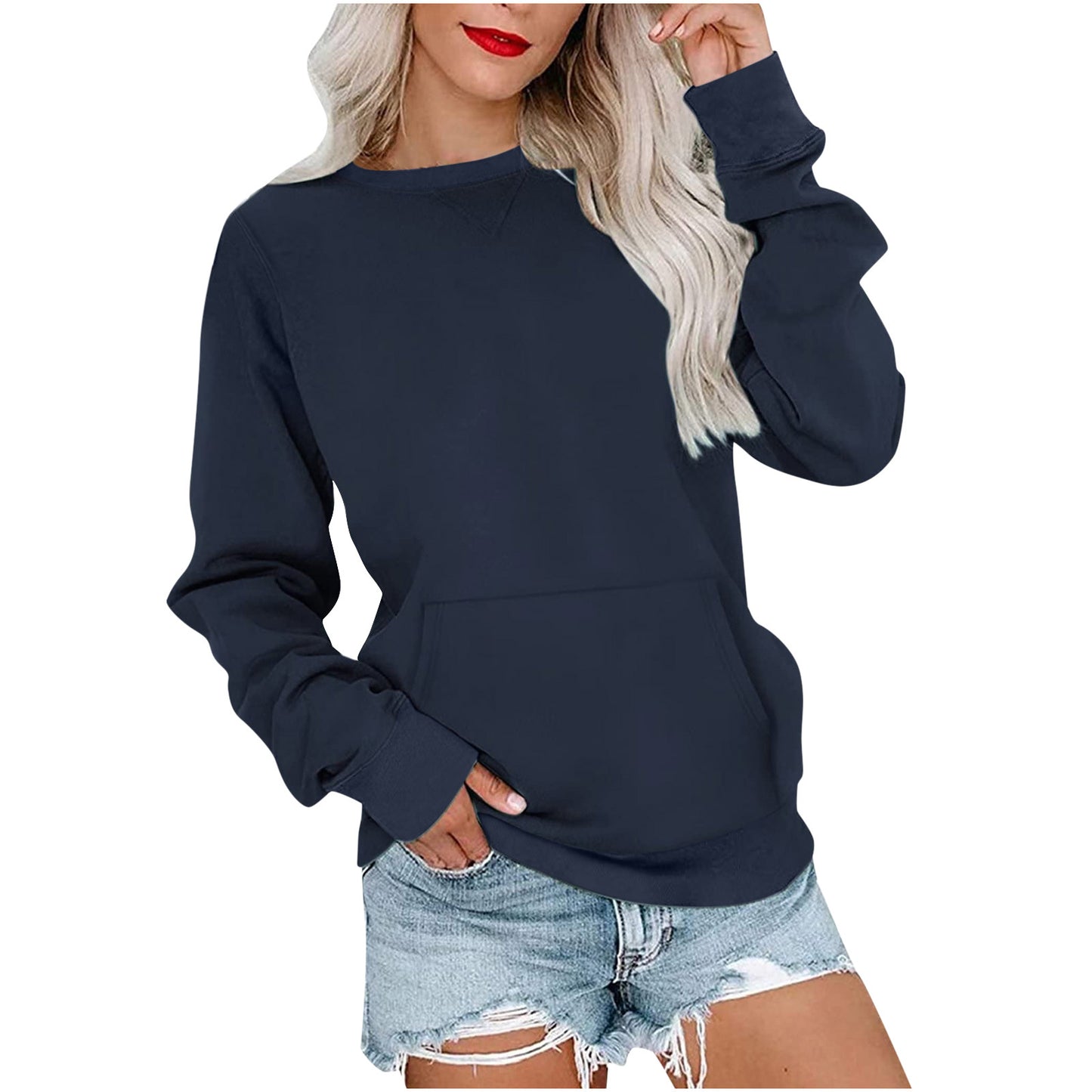 Women's Solid Color Round Neck Loose Long-sleeved Sweaters