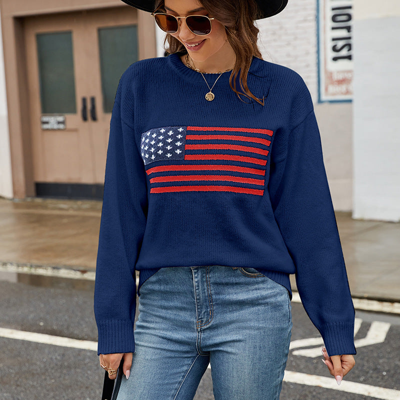 Women's Round Neck Flag Easter Independence Day Sweaters