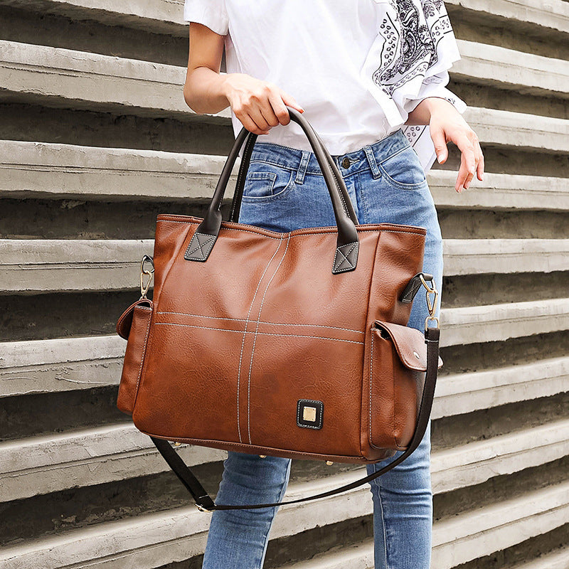 Women's Summer Large Capacity Sewing Line Motorcycle Handbags