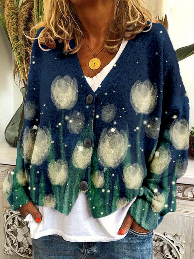 Classy Christmas Abstract Printing Casual Cloak Sweaters