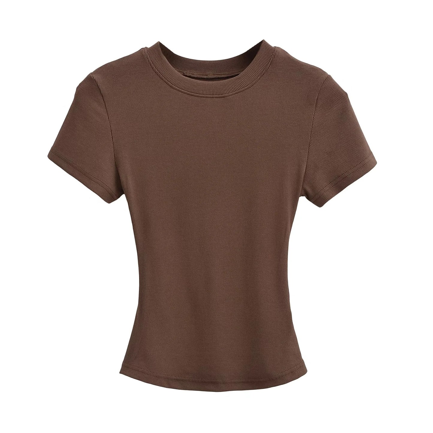 Women's Stretch Round Neck Thread T-shirt Summer High Waist Tight Blouses