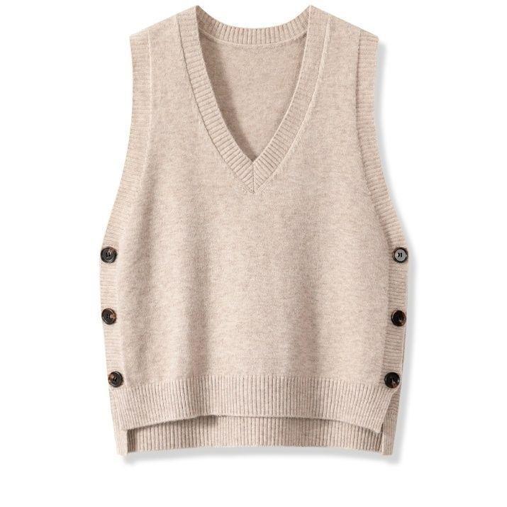 Women's Knitted Spring Autumn Outerwear Solid Color Vests