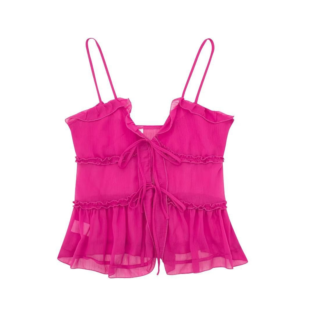 Women's French Sexy Translucent Laminated Decoration Tops