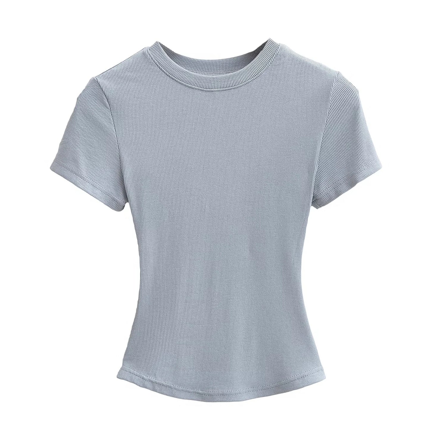 Women's Stretch Round Neck Thread T-shirt Summer High Waist Tight Blouses