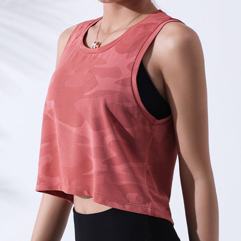 Women's Cute Sport Round Neck Camouflage Running Fitness Tops