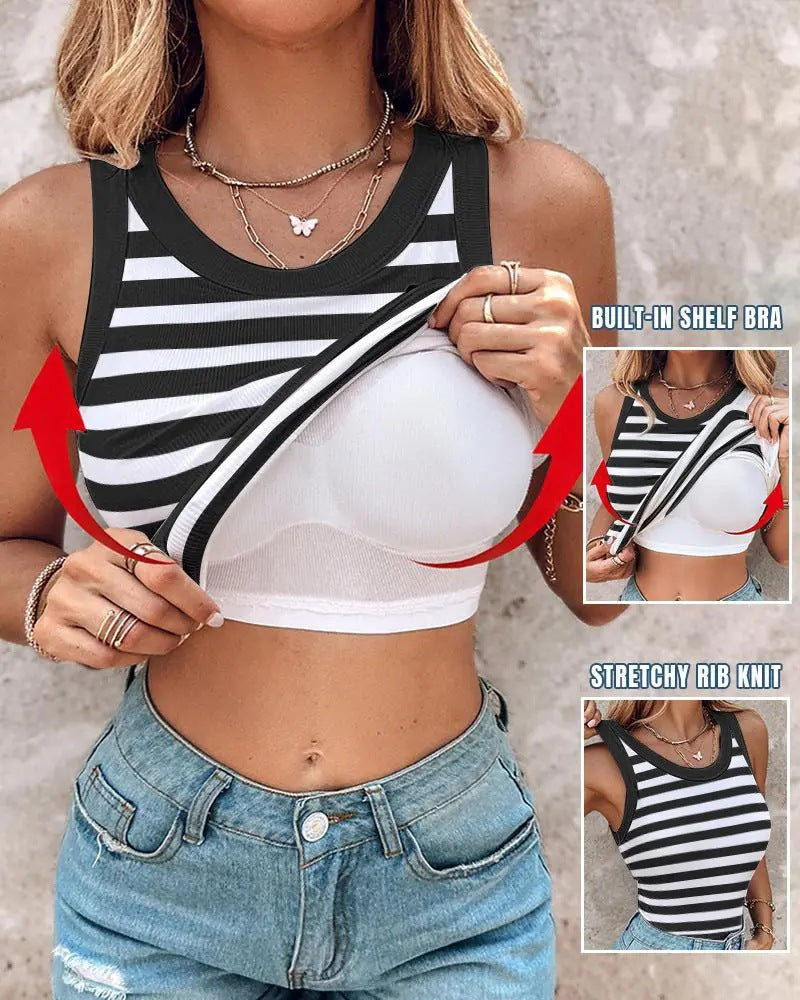 Summer With Bra Round Neck Solid Color Female Tops