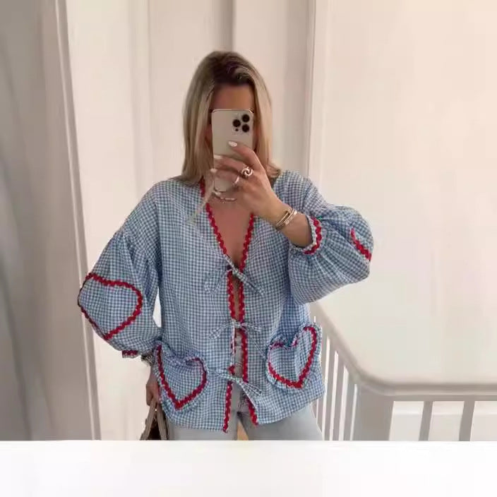 Casual Fashion Love Contrast Color Plaid Blouses
