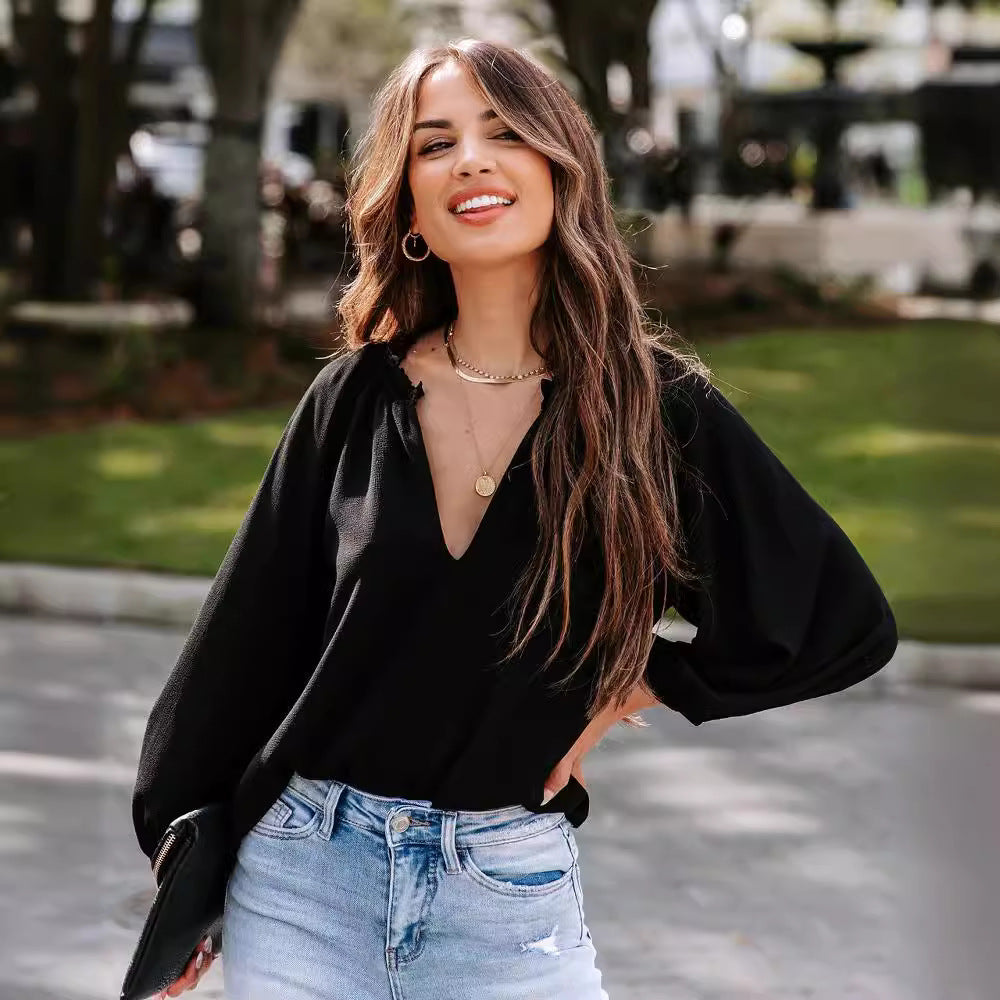Women's Cool Long-sleeved Shirt Solid Color Casual Blouses