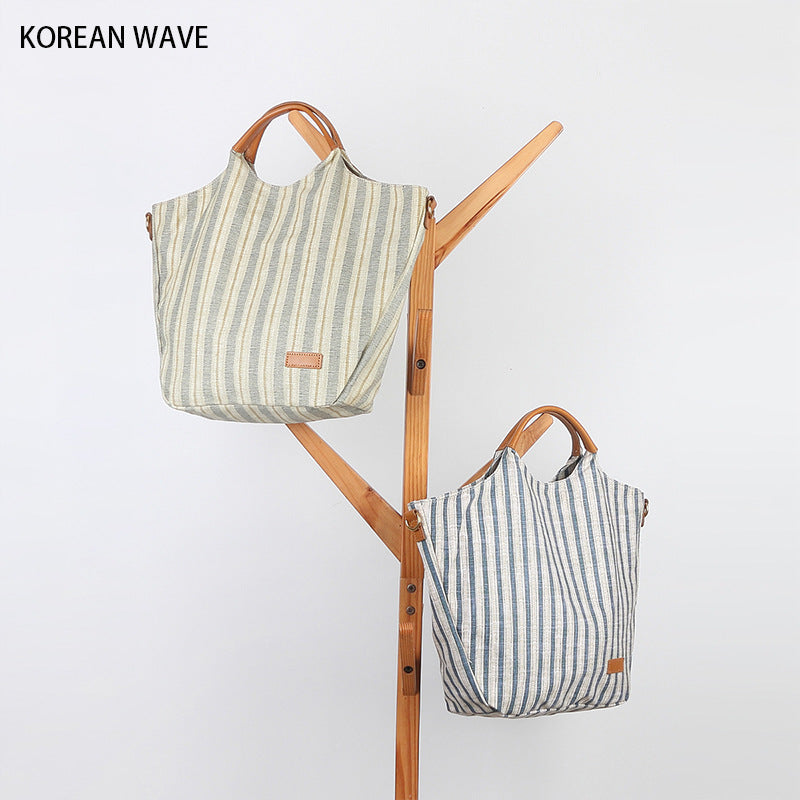 Women's Korean Style Artistic Simple Striped Canvas Handbags