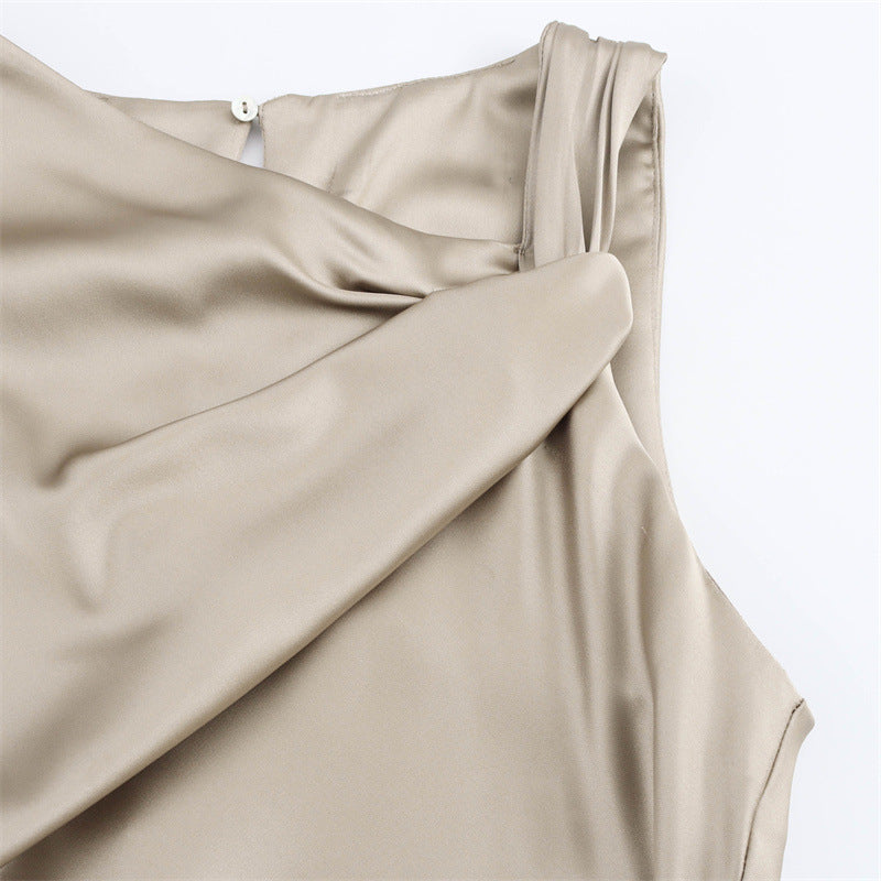 Women's Fashion Temperament Pleated Silk Satin Texture Dresses
