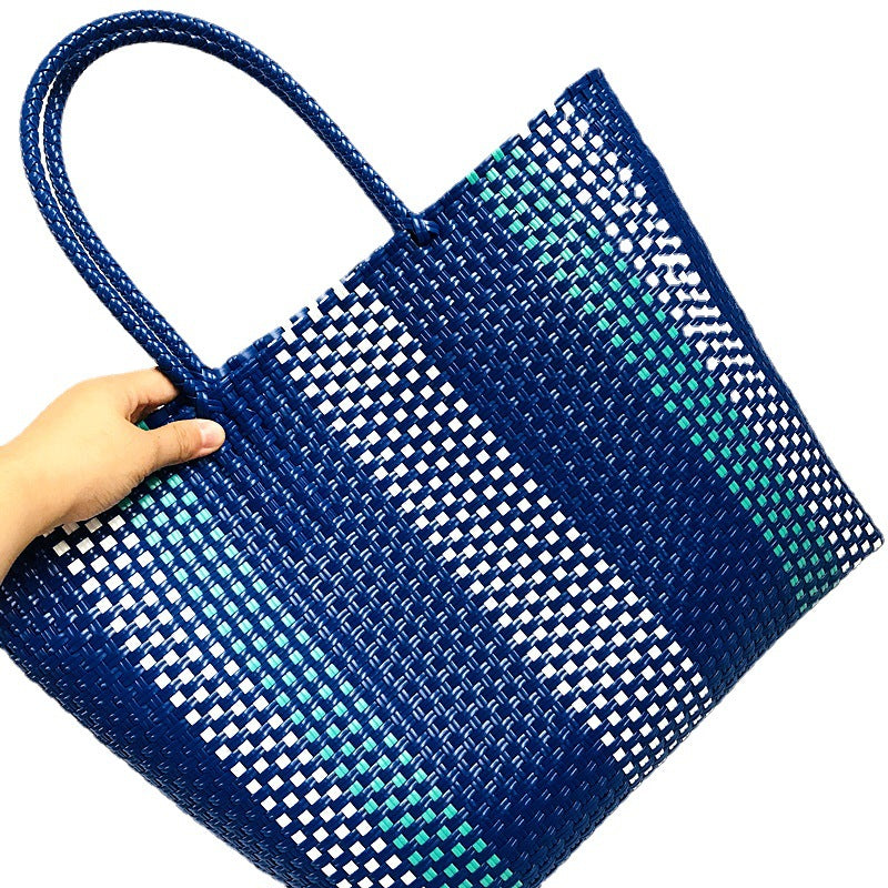 Women's White Plastic Woven Vegetable Basket Pet Shoulder Bags