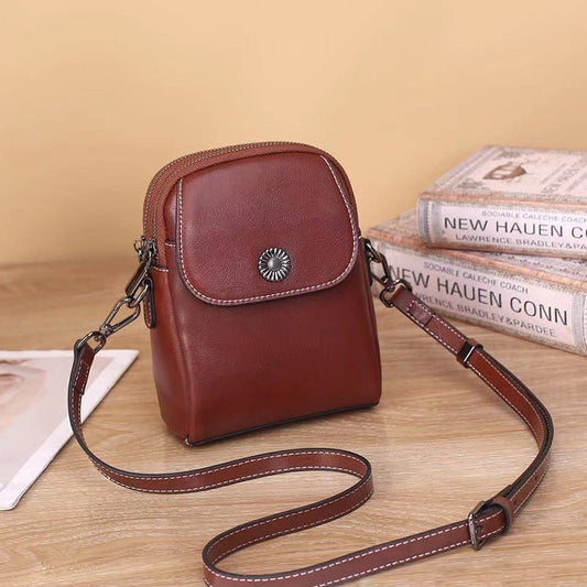 Women's Leather Retro Cowhide Vertical Mobile Phone Bags