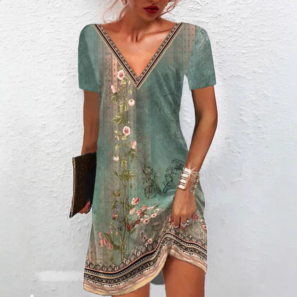 Women's National Style Printed Casual Sleeve Dress Dresses