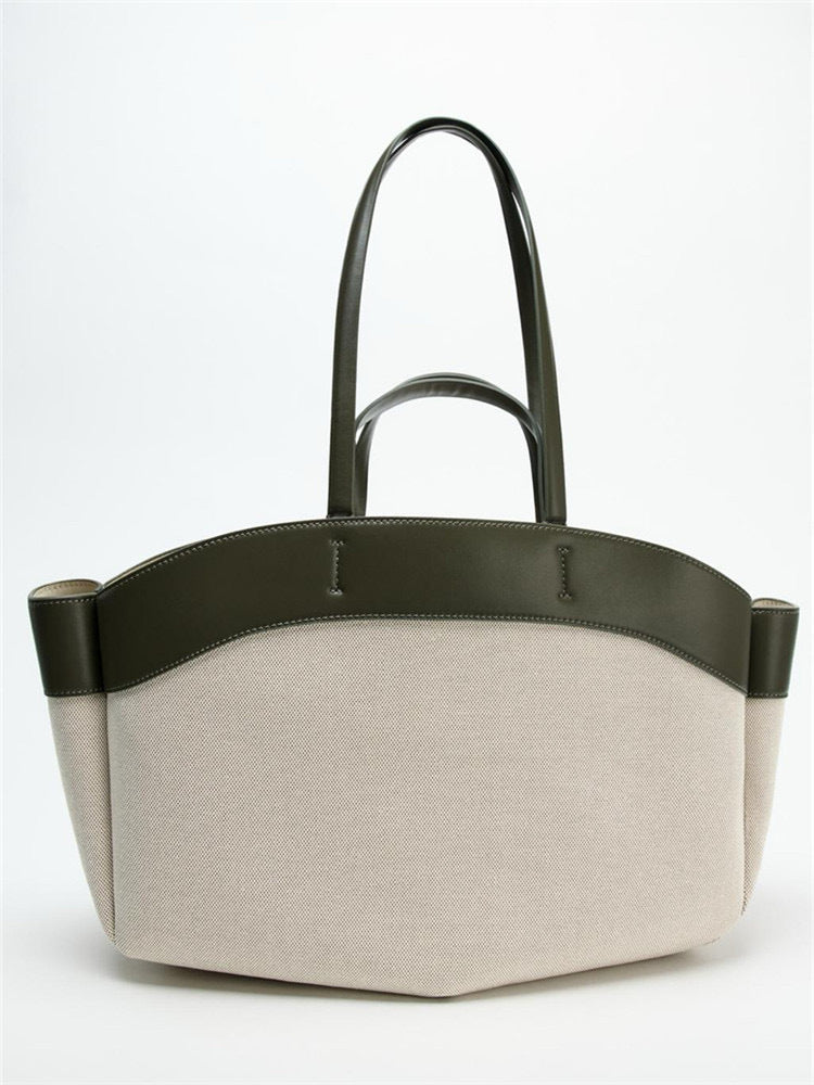 Women's Canvas Fashionable Stitching Large Capacity Commuter Tote Bags