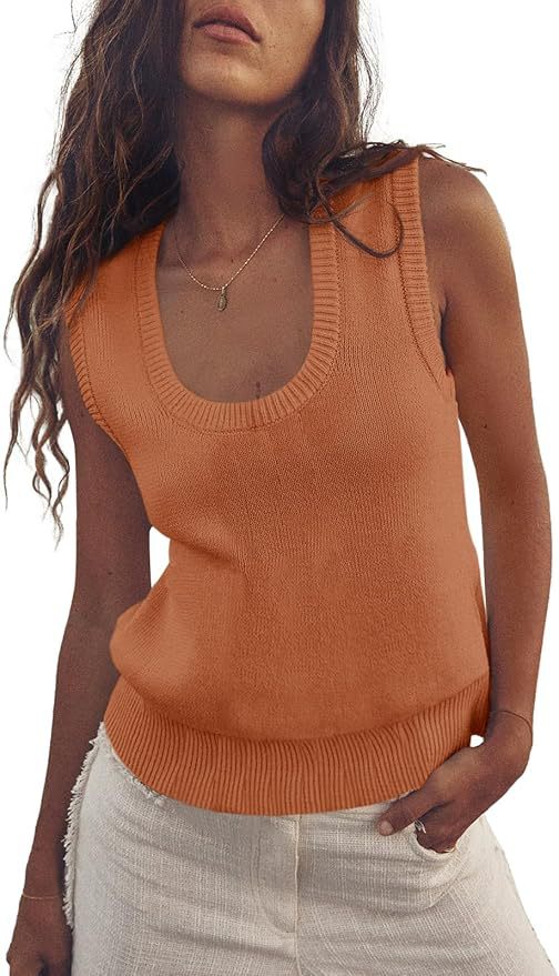 Women's Sleeveless Rib Knitted Out Leisure Basic Knitwear