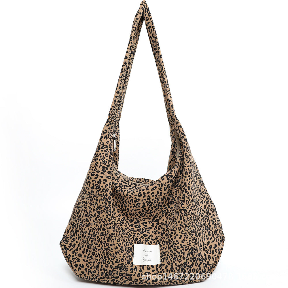 Women's Spring Leopard Print Canvas Design Large Crossbody Bags