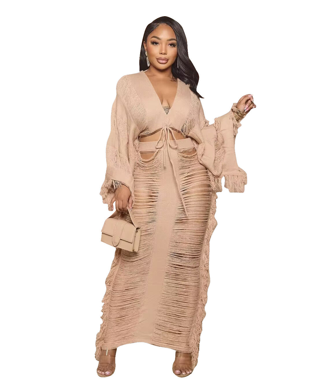 Women's Casual Knitted Hollow Long Sleeve Suits