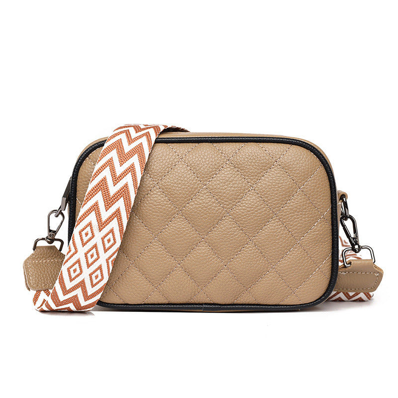 Women's Textured Cowhide Rhombus Wide Strap Leather Crossbody Bags