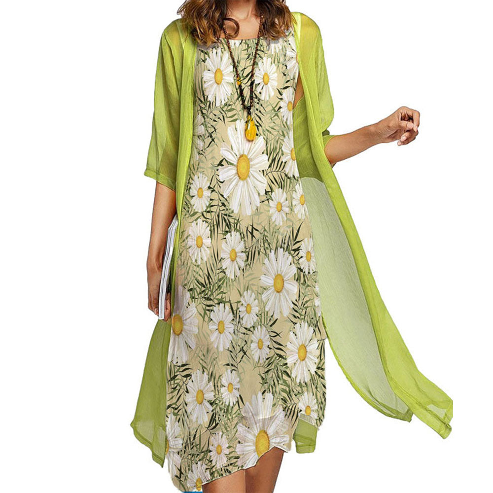 Women's Print Round Neck Slim Fit Casual Dresses