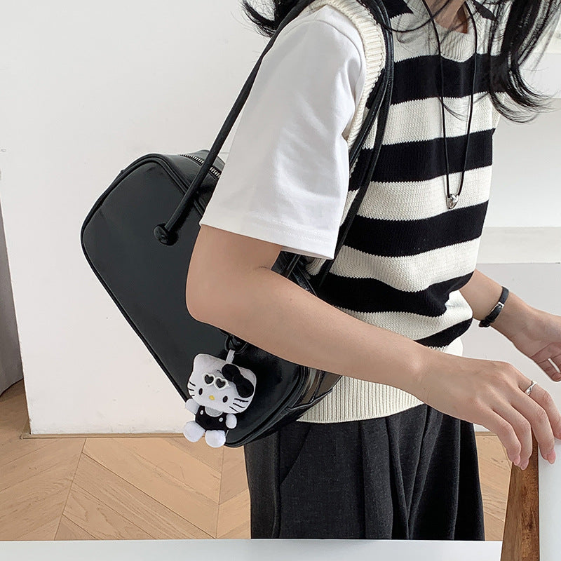 Women's Oil Wax Leather Retro Boston Korean Style Large Shoulder Bags