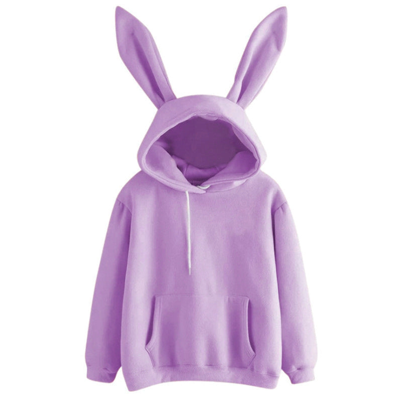 Women's Bathroom Hooded Rabbit Solid Color Loose Sweaters