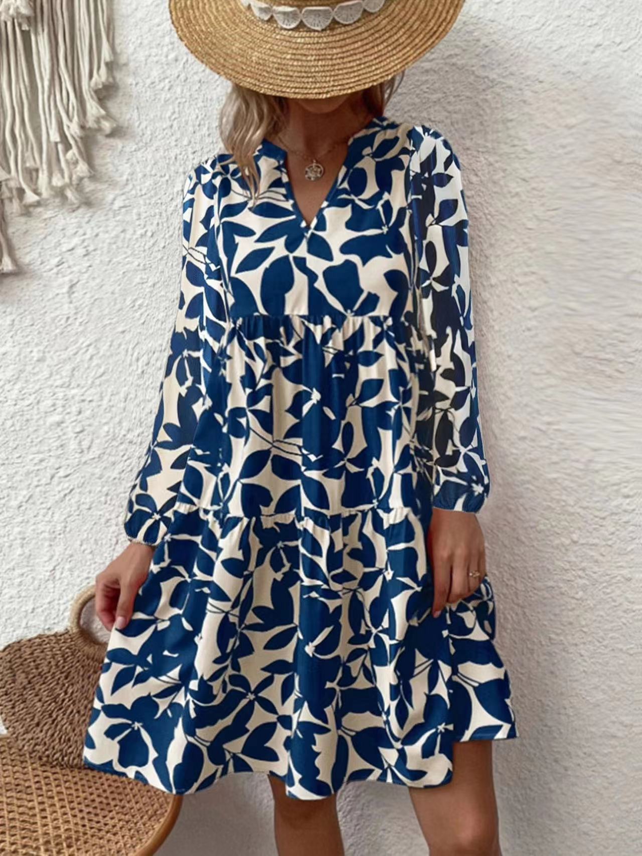 Women's Bohemian Fashion Loose Pleated Print Dress Dresses