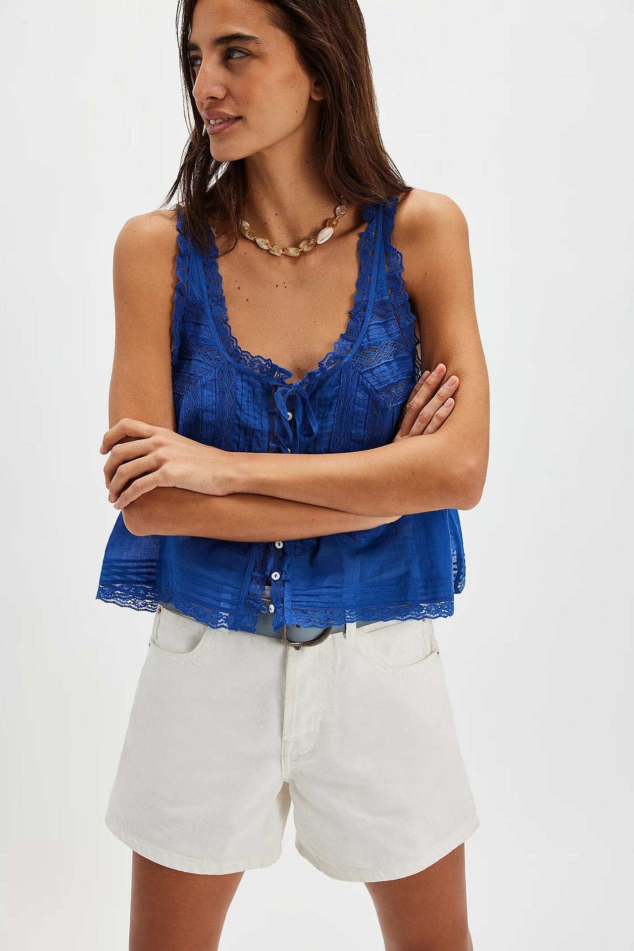 Women's Solid Color Lace Stitching Sweet Slim Tops