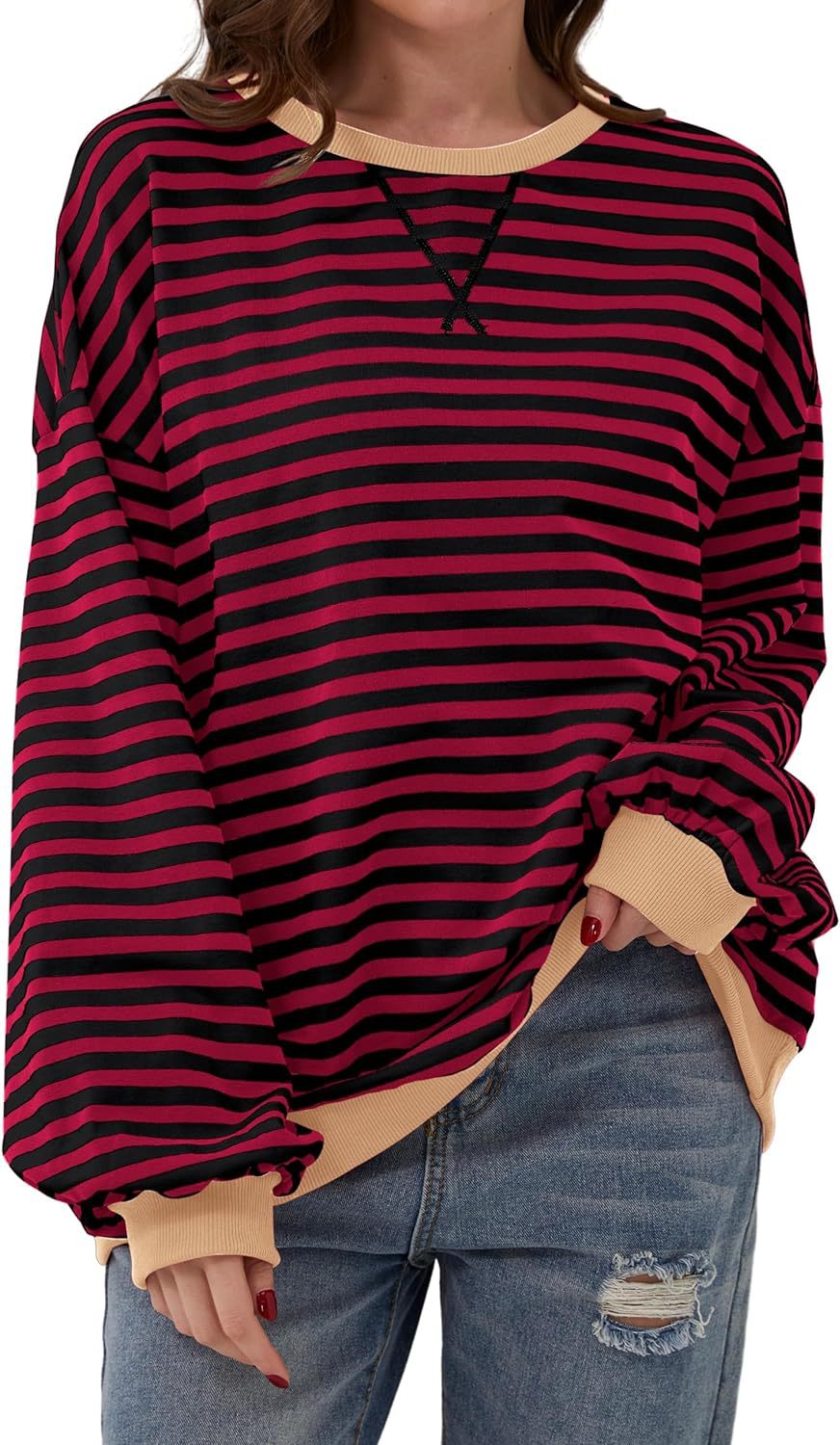 Women's Slouchy Innovative Loose Casual Striped Sweaters