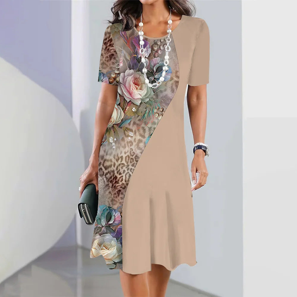 Digital Printing Fashion Casual Loose Ladies Round Dresses