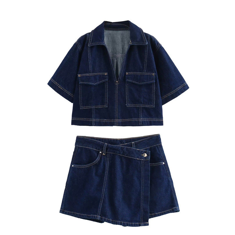 Women's Summer Denim Shirt Double Breasted Suits