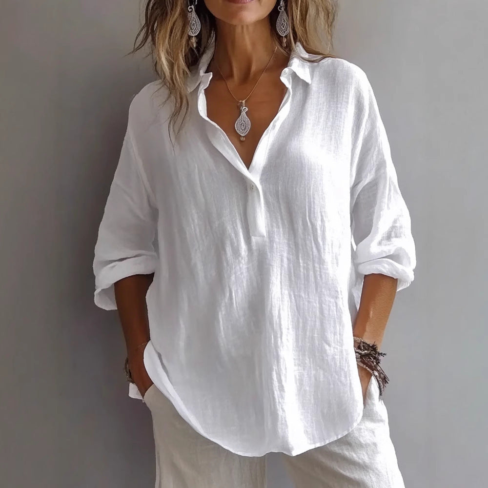 Women's Casual Loose Long Sleeve Linen Shirt Blouses